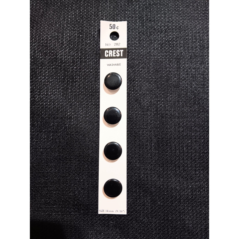 Vintage Crest 282 Black Shank Buttons 14mm 9/16 Inch Washable 4 Count New
